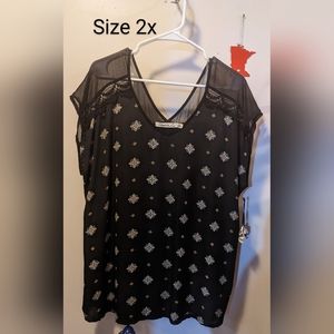 Liberty Love Black Short Sleeve Embellished Mesh Yoke Top